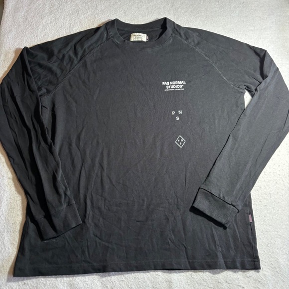 Pas Normal Studios Mens Black San Francisco Long Sleeve Organic Cotton Shirt L